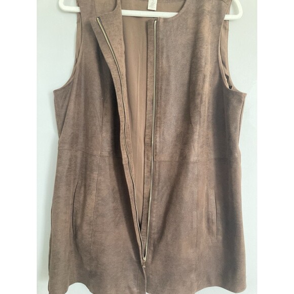 Chico’s Edgy Faux Leather Vest Topper LARGE Java Brown Versatile Sophisticated - Picture 8 of 9